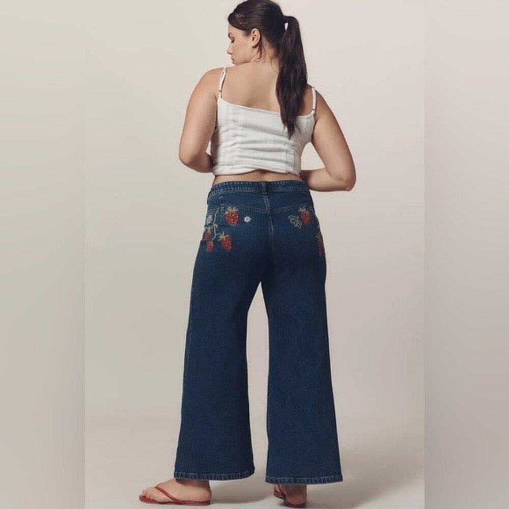NWT Size 18W - Maeve Wide-Leg Jeans Strawberry Embroidered (NWT US$ 158)